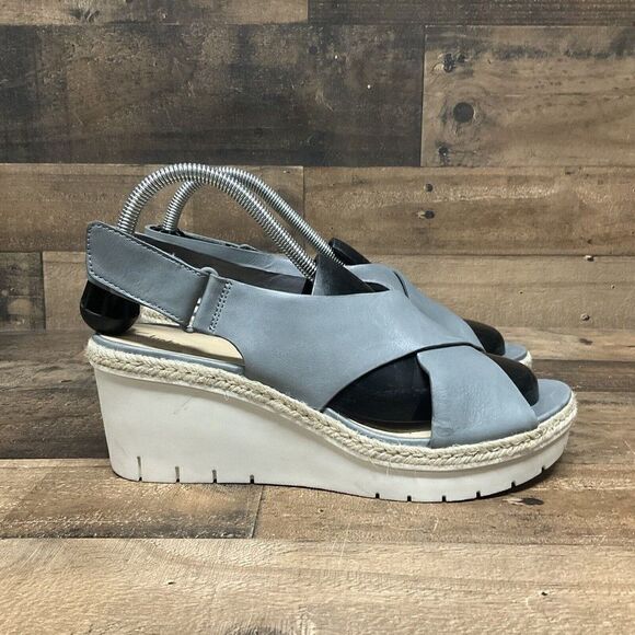 Clarks Gray Palm Glow Sandals, Size 10M Platform Wedge Casual Business - Picture 1 of 7